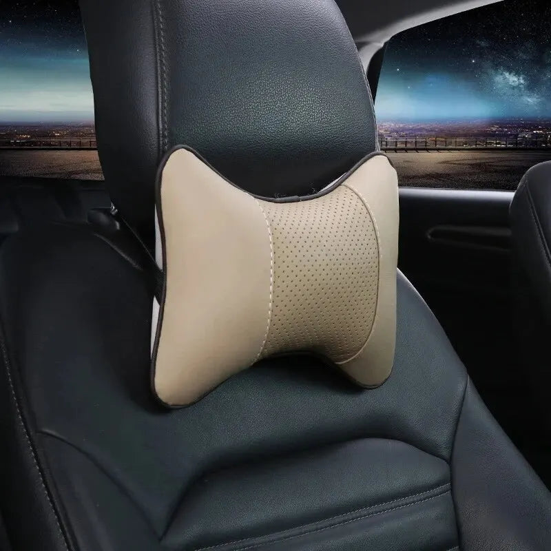 Almohadas universales de cuero Pu para el cuello del coche, reposacabezas para aliviar el dolor de cabeza, relleno de fibra, paquete de 1 piezas