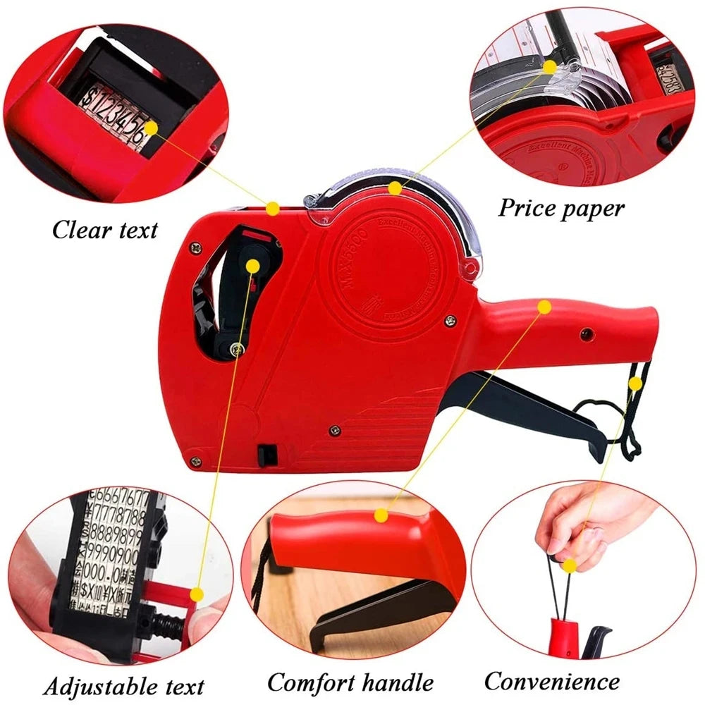Pistola portátil de etiqueta de precio de 8 dígitos, MX-5500 con 1 máquina de codificación de tinta, pistola de etiqueta de precio para tiendas minoristas, supermercado, $ €