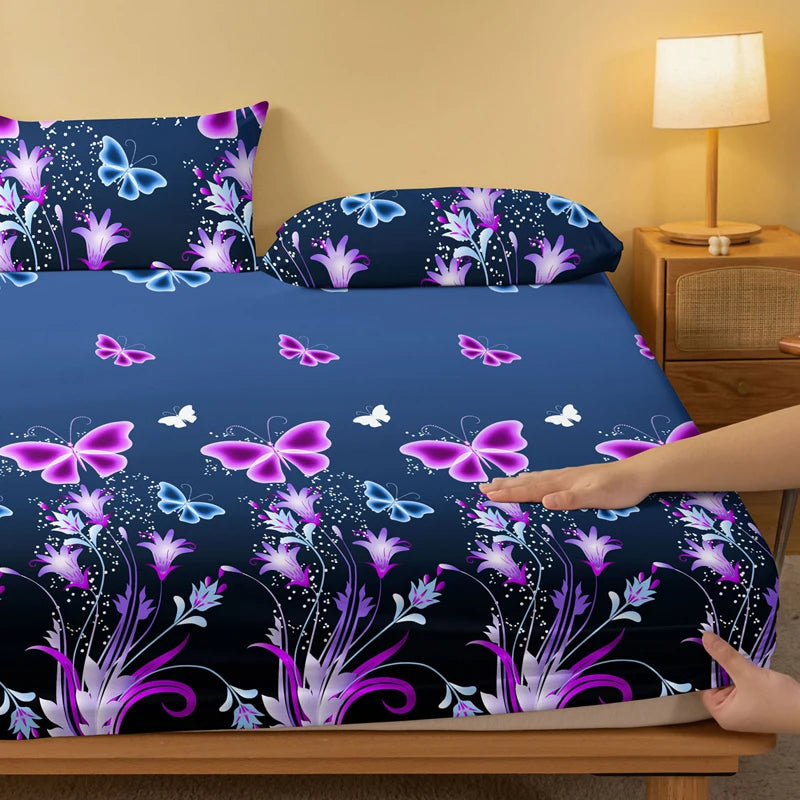 Plant Printed Bed Sheet Simple Bedding Set for Men and Women 