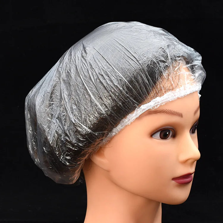 Gorro de baño desechable de plástico para mujer, gorro de ducha impermeable, c