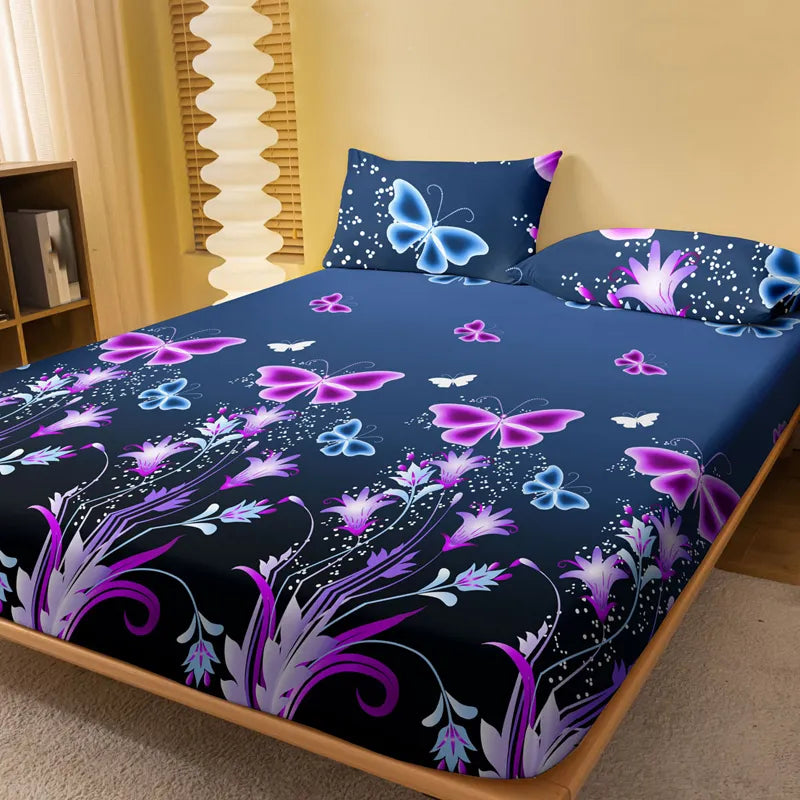 Plant Printed Bed Sheet Simple Bedding Set for Men and Women 