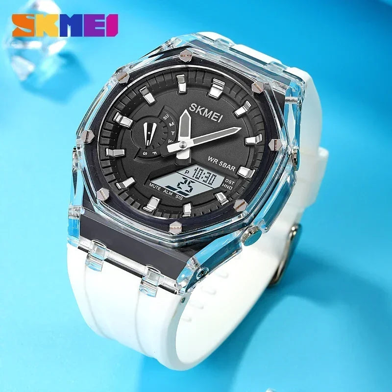 SKMEI-Reloj de pulsera electrónico para hombre, cronómetro de cuenta atrás, resistente al agua, con luz Led, movimiento, 5 despertadores, 2 tiempos, Digital, 2100