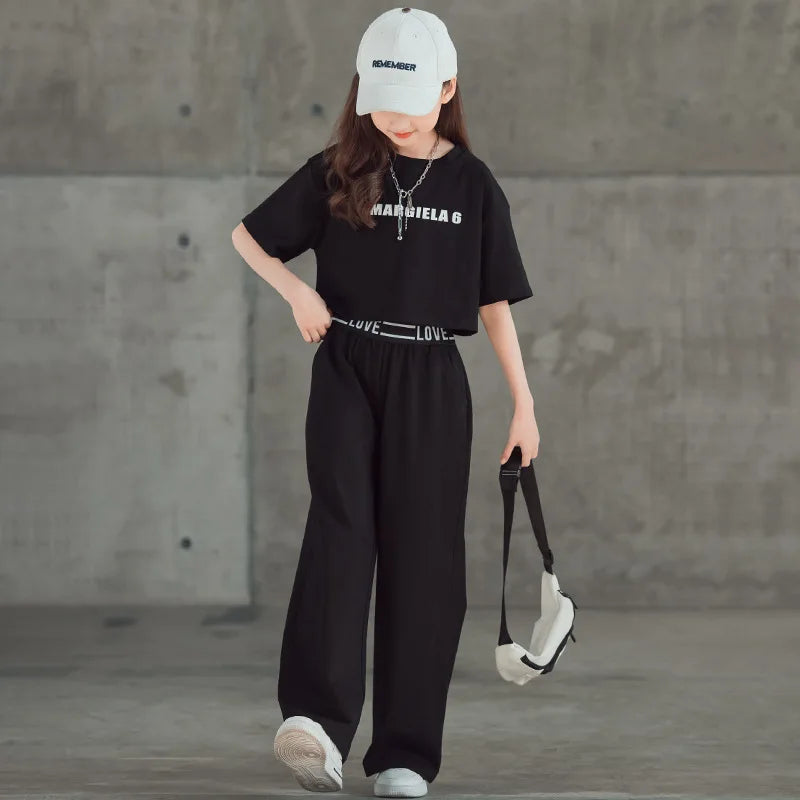 Teenage Girls Summer Clothing Sets Letter Tops and Pant