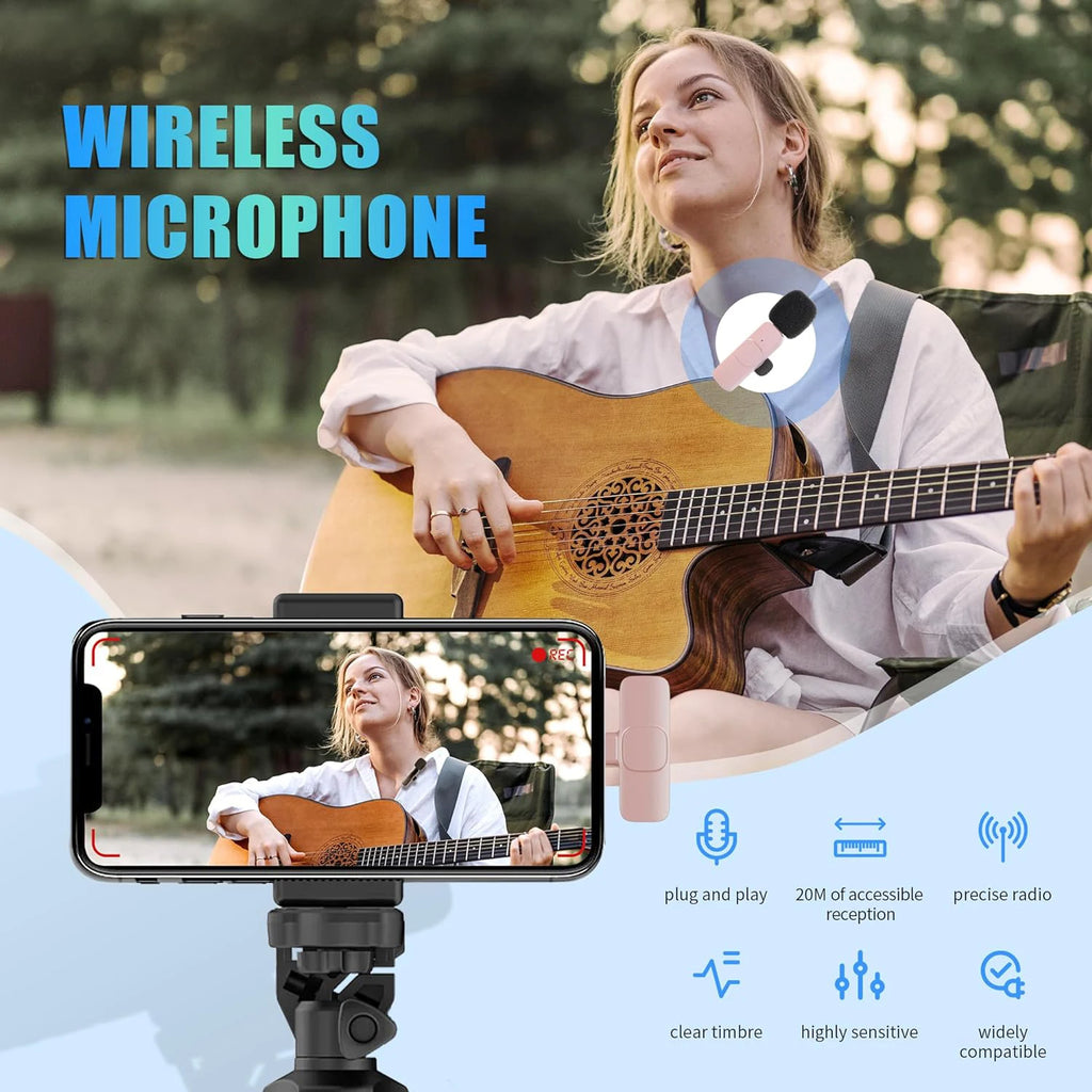 Micrófono Lavalier inalámbrico portátil, minimicrófono de grabación de Audio y vídeo para iPhone, Android, transmisión en vivo, videojuegos, teléfono