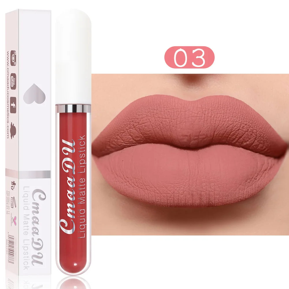 Brillo de labios mate de terciopelo de larga duración para mujer, lápiz labial líquido, maquillaje de labios, belleza roja, taza antiadherente, brillo de labios impermeable, 18 colores