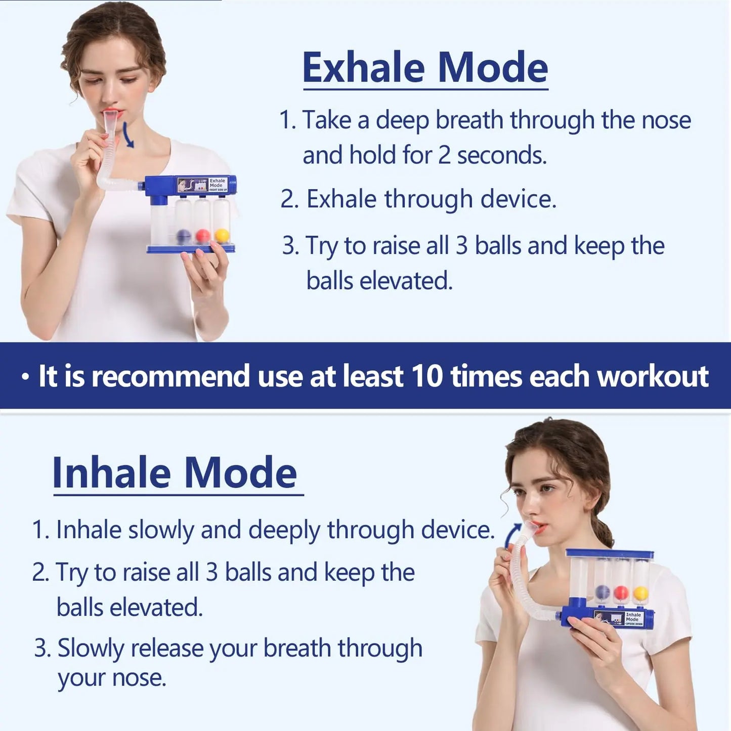 Breathing exercise device for home use, exercise device 