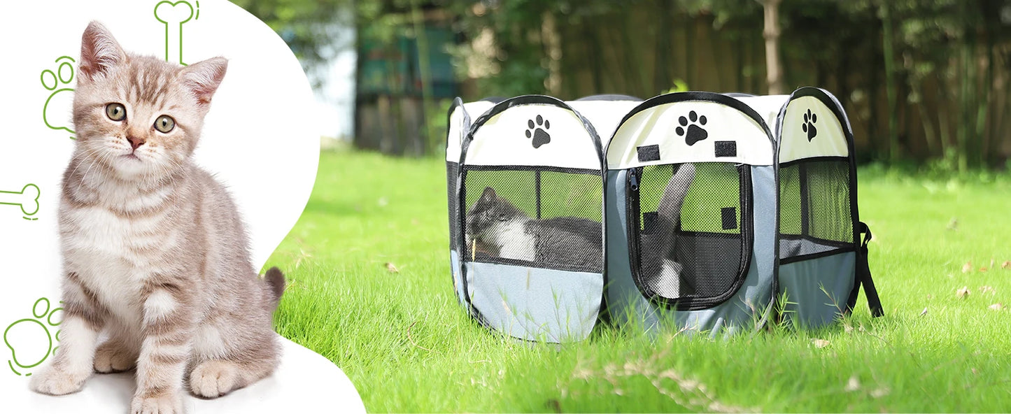 Tienda de campaña plegable portátil para gatos, casa de viaje al aire libre, jaula para perros y gatos, cercas grandes de fácil operación