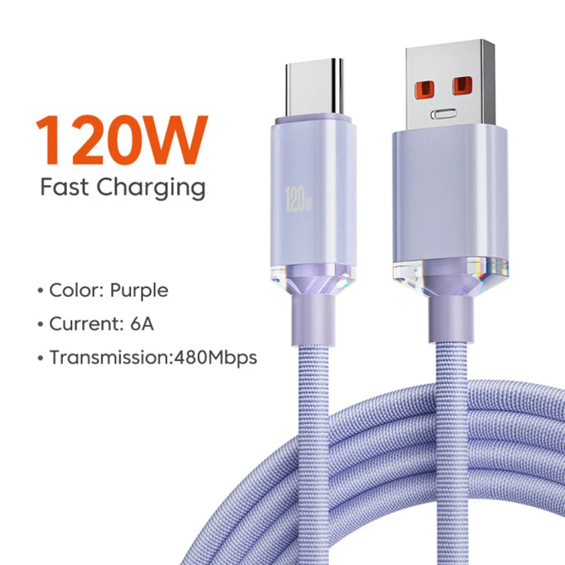 Cable de carga rápida USB tipo C para teléfono Samsung S23, Realme, Xiaomi 13, Huawei, 120W, 6A