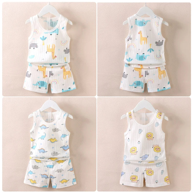 Children's Printed Sleeveless T-shirt Set Breathable Vest 