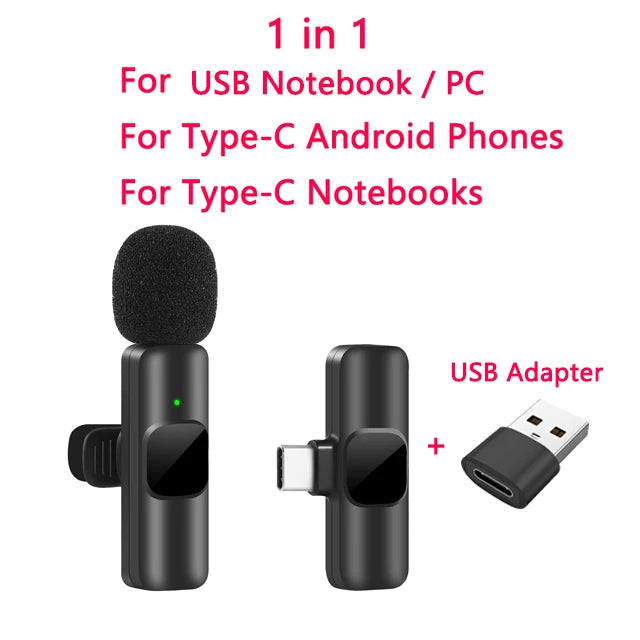Micrófono Lavalier inalámbrico portátil, minimicrófono de grabación de Audio y vídeo para iPhone, Android, transmisión en vivo, videojuegos, teléfono