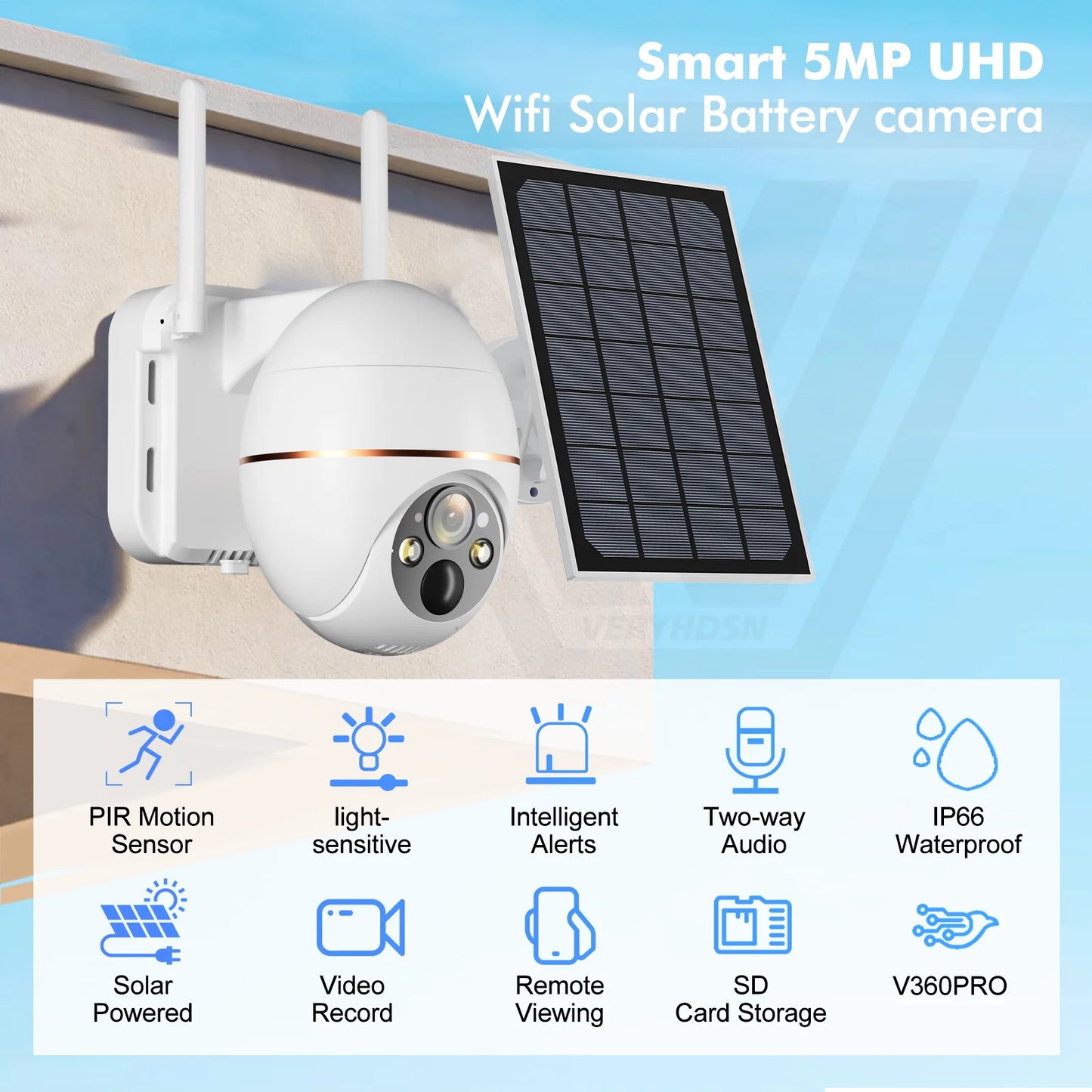 Cámara IP Solar de 5MP con WIFI, videocámara de vigilancia PTZ con batería de 8000mAh, inalámbrica, PIR, seguimiento de personas, CCTV para exteriores, HD, resistente al agua, Zoom 5X camara de vigilancia y ver por el