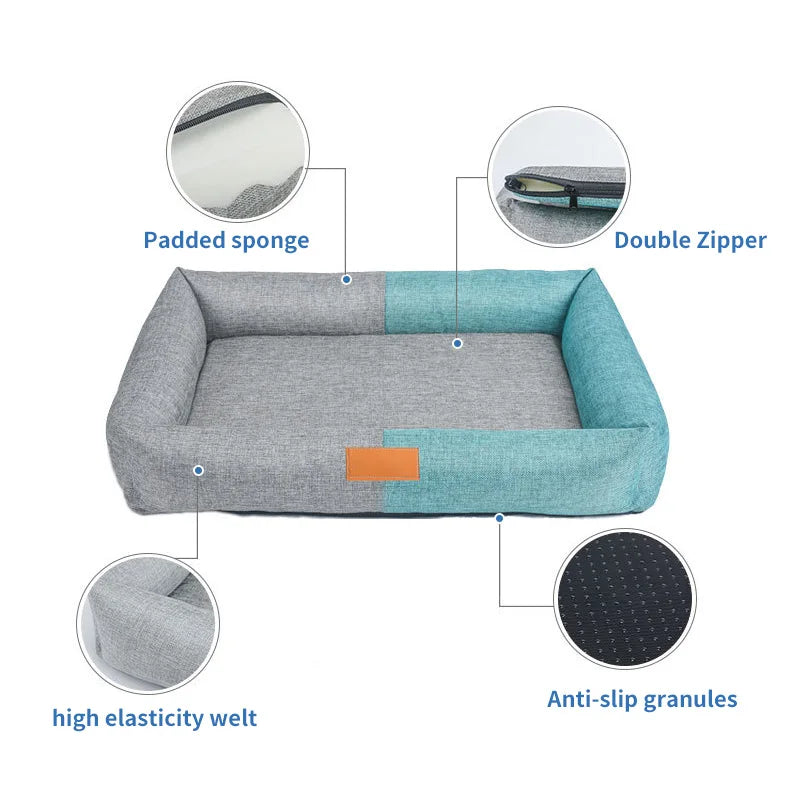 Dog Bed Cotton Linen Material Washable Removable Pet Bed 