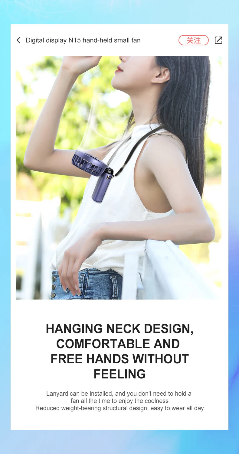 Mini USB Handheld Fan Portable Folding Neck Hanging Fan 