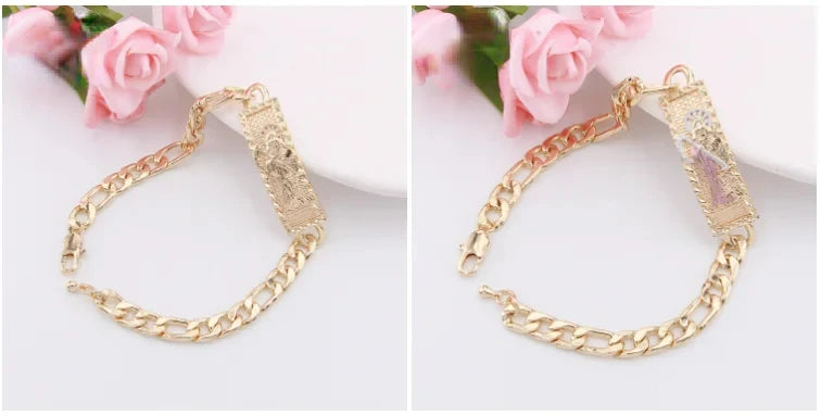 Pulsera de la suerte para hombre, joyería de Oro Laminado, pulsera religiosa de