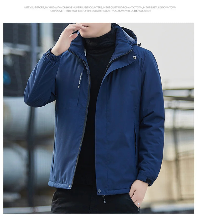 Men's Plush Waterproof Jacket Casual Windproof Cotton Coat 