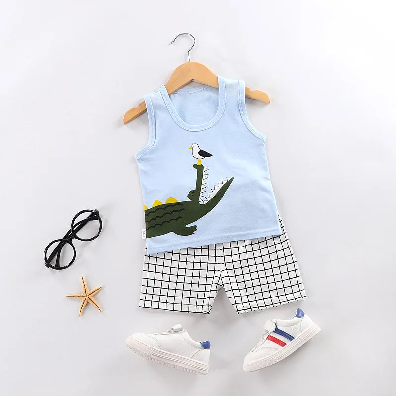 Children's Printed Sleeveless T-shirt Set Breathable Vest 