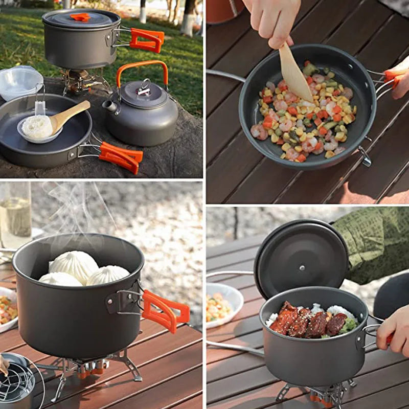 Juego de utensilios de cocina para acampada, equipo de aluminio para exteriores,