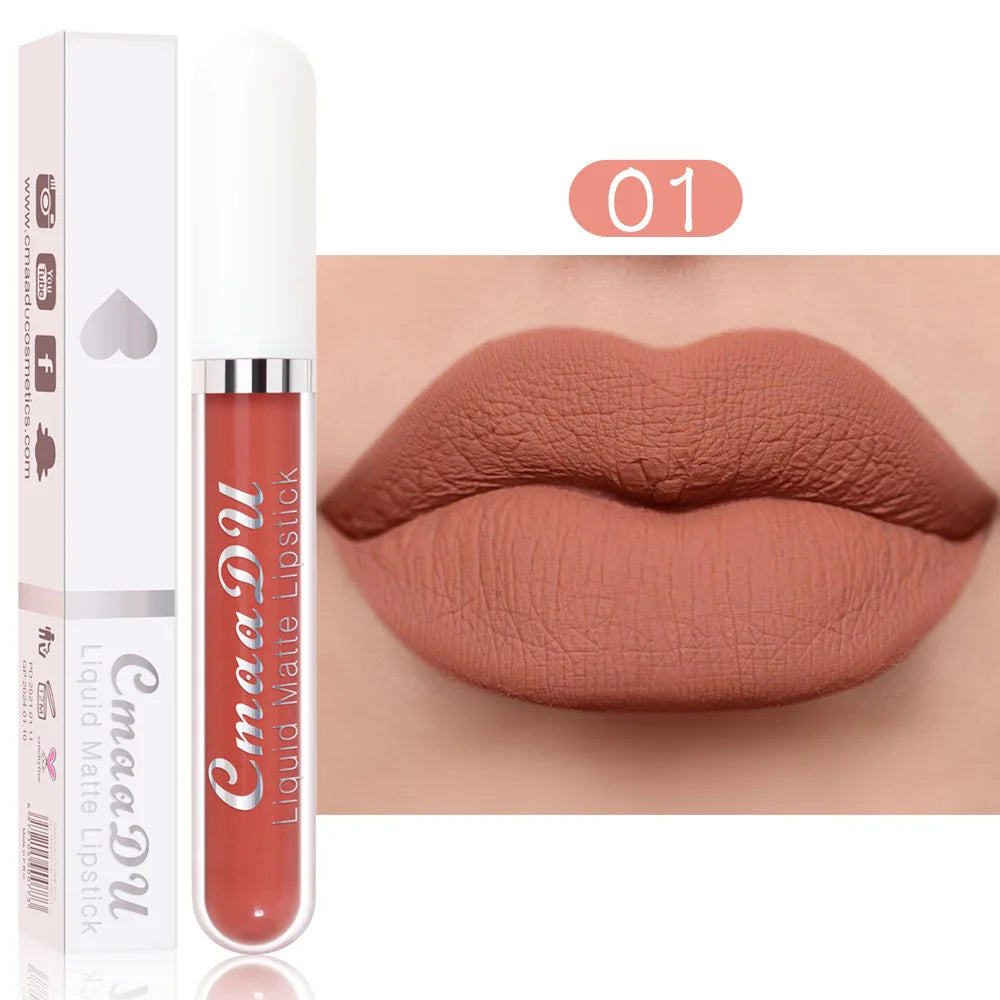 Brillo de labios mate de terciopelo de larga duración para mujer, lápiz labial líquido, maquillaje de labios, belleza roja, taza antiadherente, brillo de labios impermeable, 18 colores