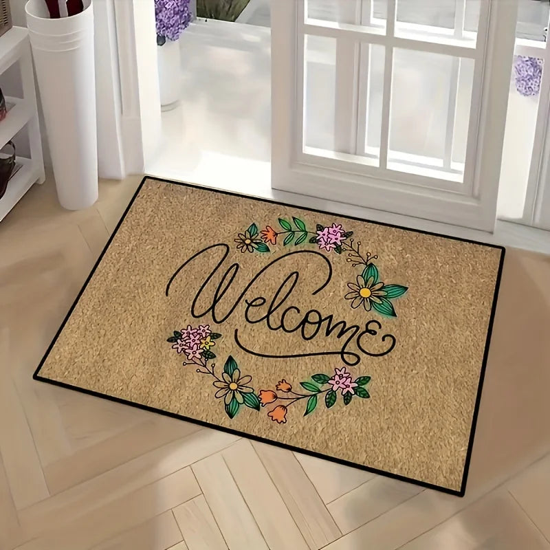 Alfombra antideslizante de bienvenida con flores simples, felpudos de entrada pa