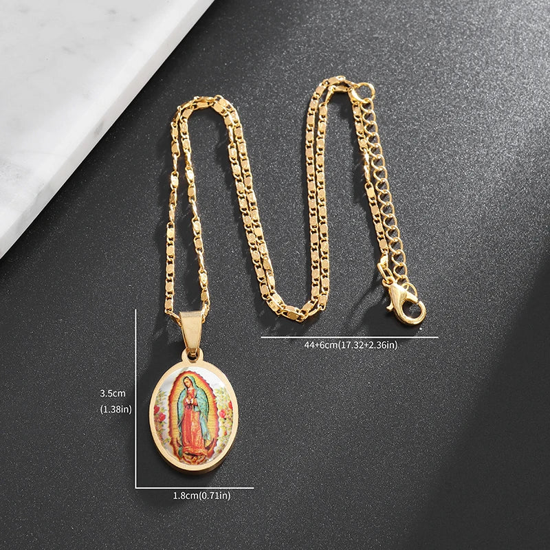 Colgante de acero inoxidable de la Virgen María católica clásica para mujer, collar de Guadalupe, amuleto religioso de la suerte, regalo de joyería