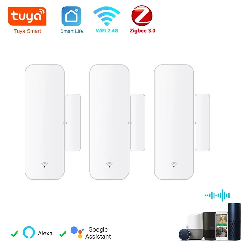 Sensor de puerta Tuya Zigbee con WiFi, Detector abierto y cerrado, alarma inteligente para el hogar, protección de seguridad, funciona con Aleax Smart Life