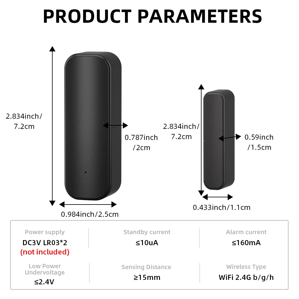 Detector de puerta abierta y cerrada con WiFi, Sensor de ventana Tuya con Notificación de aplicación, alerta, Sensor de contacto para seguridad del hogar, Color negro