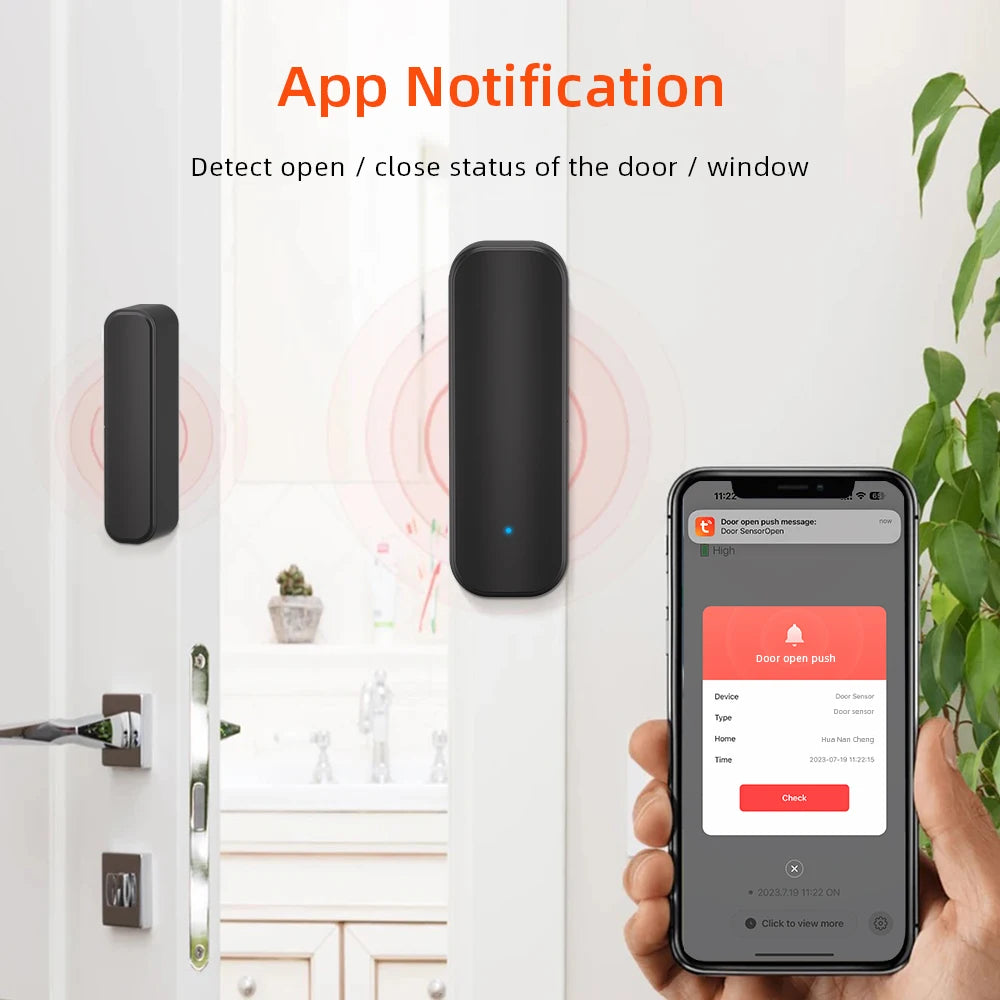 Detector de puerta abierta y cerrada con WiFi, Sensor de ventana Tuya con Notificación de aplicación, alerta, Sensor de contacto para seguridad del hogar, Color negro