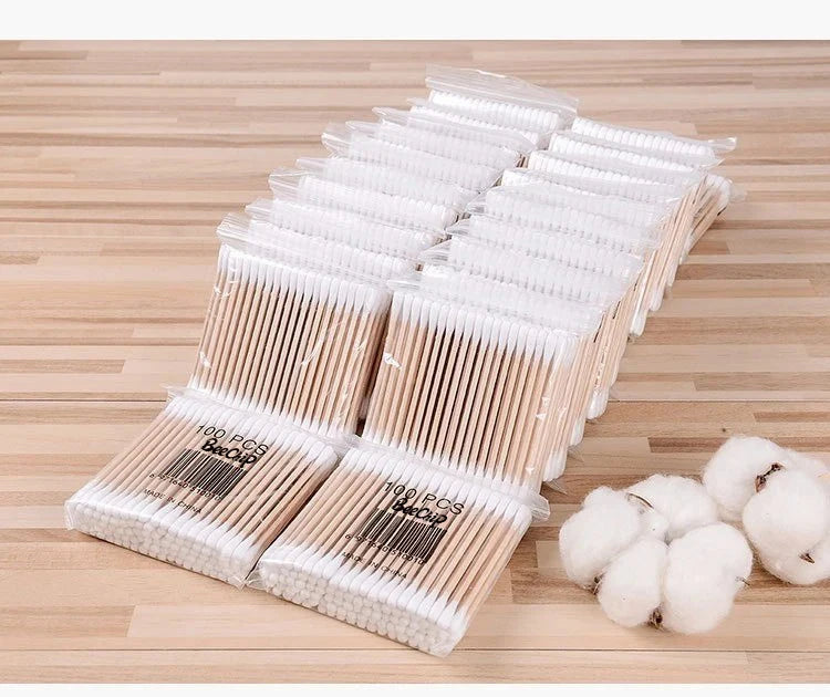 200 Pieces Double Ended Wooden Cotton Swabs Makeup Cleaning 