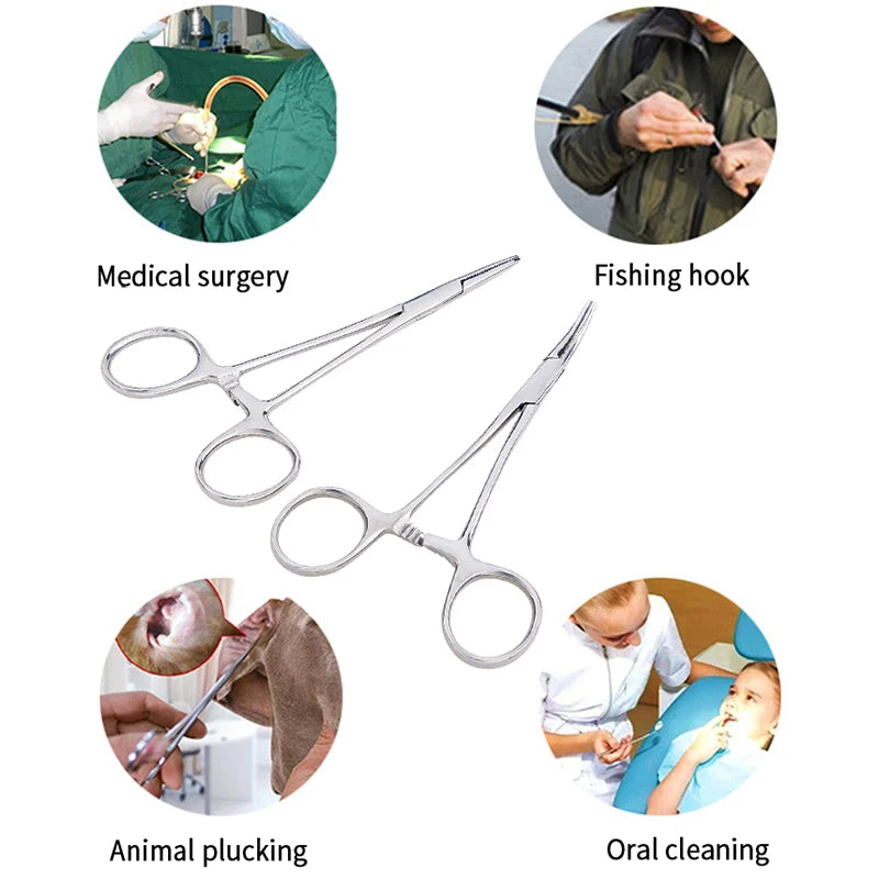 Pinza hemostática para cortar el pelo de mascotas, Alicates de bloqueo de pesca, herramientas de depilación, cortador de Punta curva/recta, 12,5, 16, 18cm