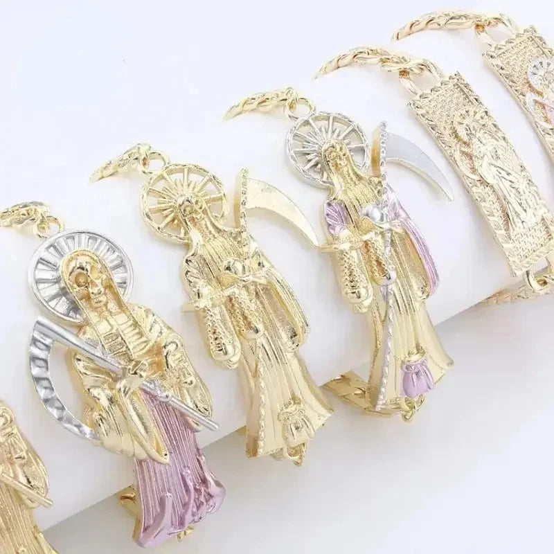 Pulsera de la suerte para hombre, joyería de Oro Laminado, pulsera religiosa de