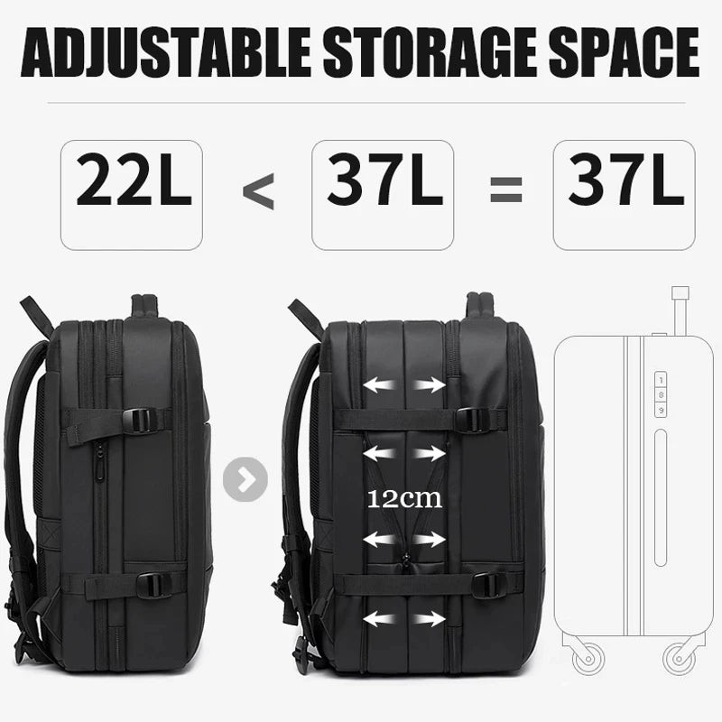 BANGE-mochila de viaje para hombre, morral de negocios expandible con USB, de gran capacidad, resistente al agua, para ordenador portátil, 17,3