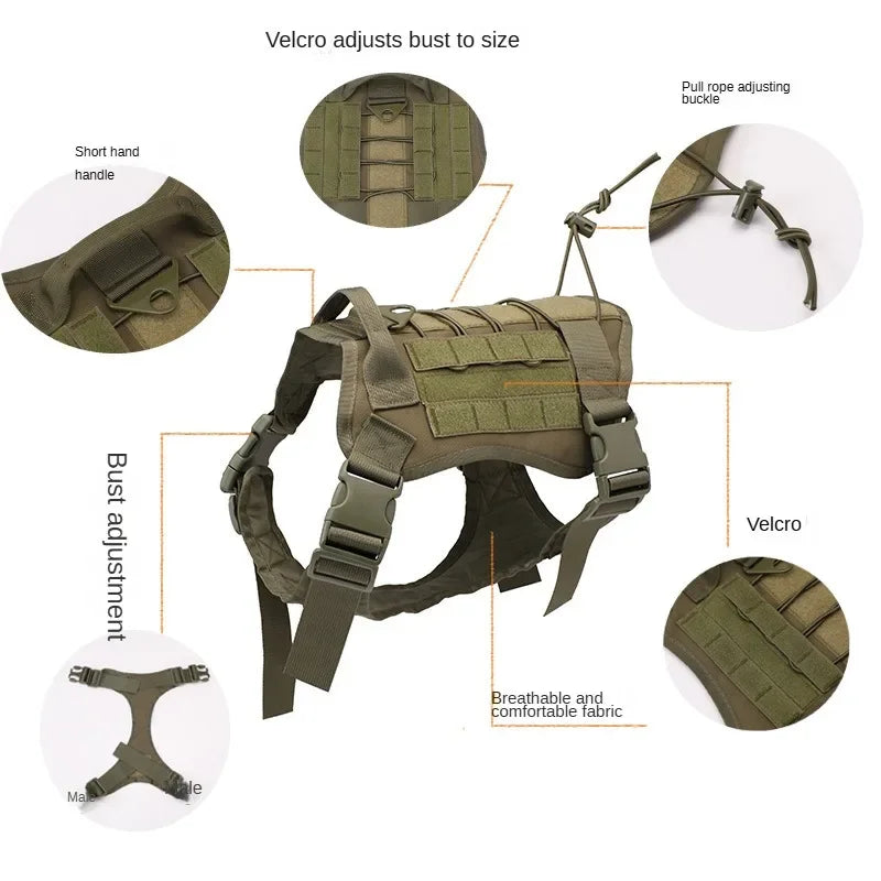 Arnés táctico ajustable para perros grandes, chaleco reflectante de entrenamiento para mascotas, de fácil Control, servicio militar