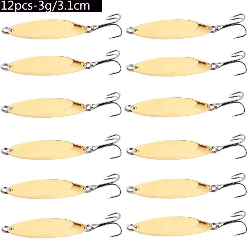 Señuelos de pesca hundidos de Metal, 12 Uds., 1,5g-60g, cuchara, señuelo de Jigging, cebo duro Artificial, trucha, lubina, señuelo de mar, aparejos de pesca de agua salada