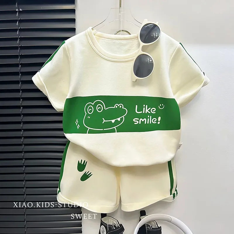 Kids Boys Girls Striped Short Sleeve Suit Summer Tops and Pants Set