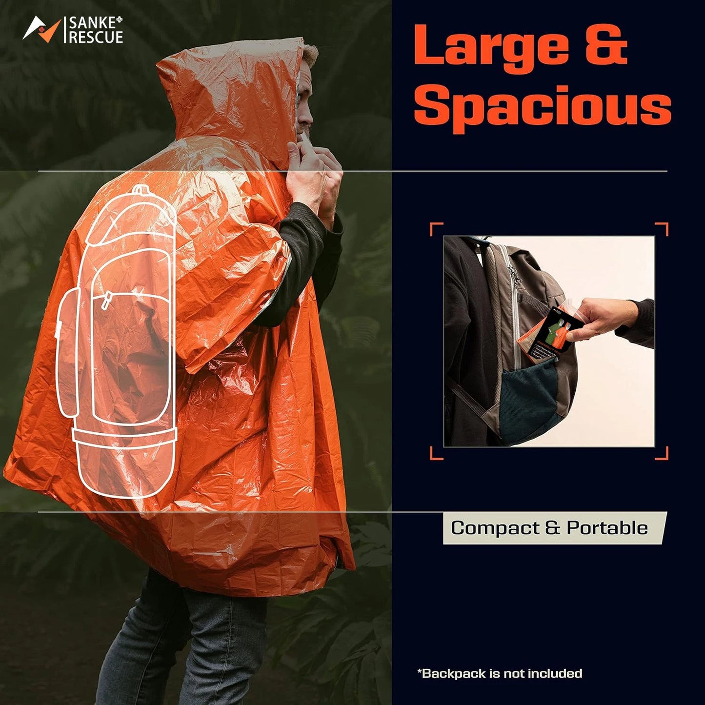 3 in 1 Outdoor Hooded Military Raincoat Men's Waterproof Poncho 