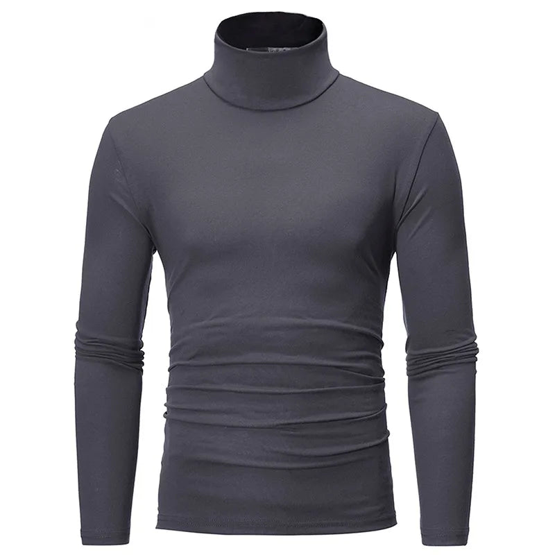 Camiseta de cuello alto para hombre, Jersey ajustado de algodón de manga larga,