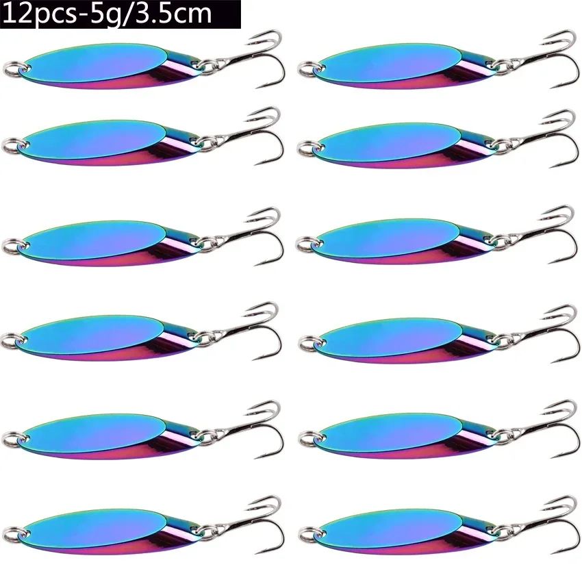 Señuelos de pesca hundidos de Metal, 12 Uds., 1,5g-60g, cuchara, señuelo de Jigging, cebo duro Artificial, trucha, lubina, señuelo de mar, aparejos de pesca de agua salada