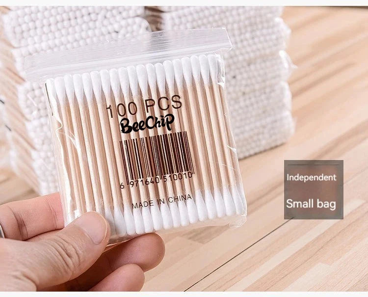 200 Pieces Double Ended Wooden Cotton Swabs Makeup Cleaning 