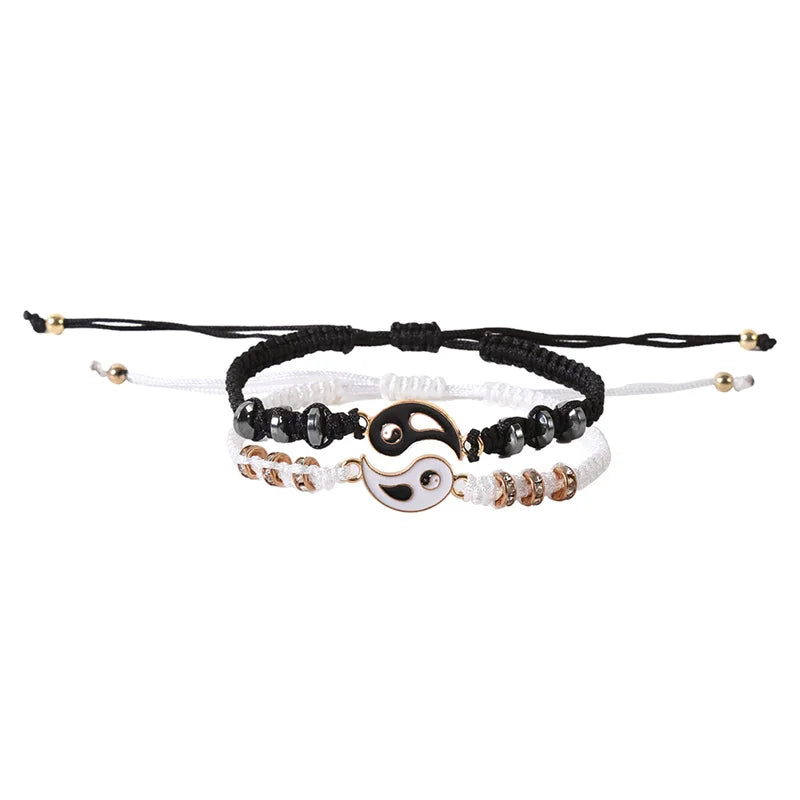 Best Friend Bracelets for 2 Matching Adjustable Cord Bracelets, Yin Yang, 