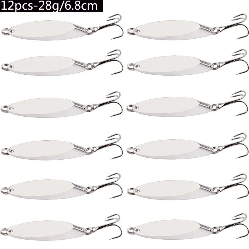 Señuelos de pesca hundidos de Metal, 12 Uds., 1,5g-60g, cuchara, señuelo de Jigging, cebo duro Artificial, trucha, lubina, señuelo de mar, aparejos de pesca de agua salada