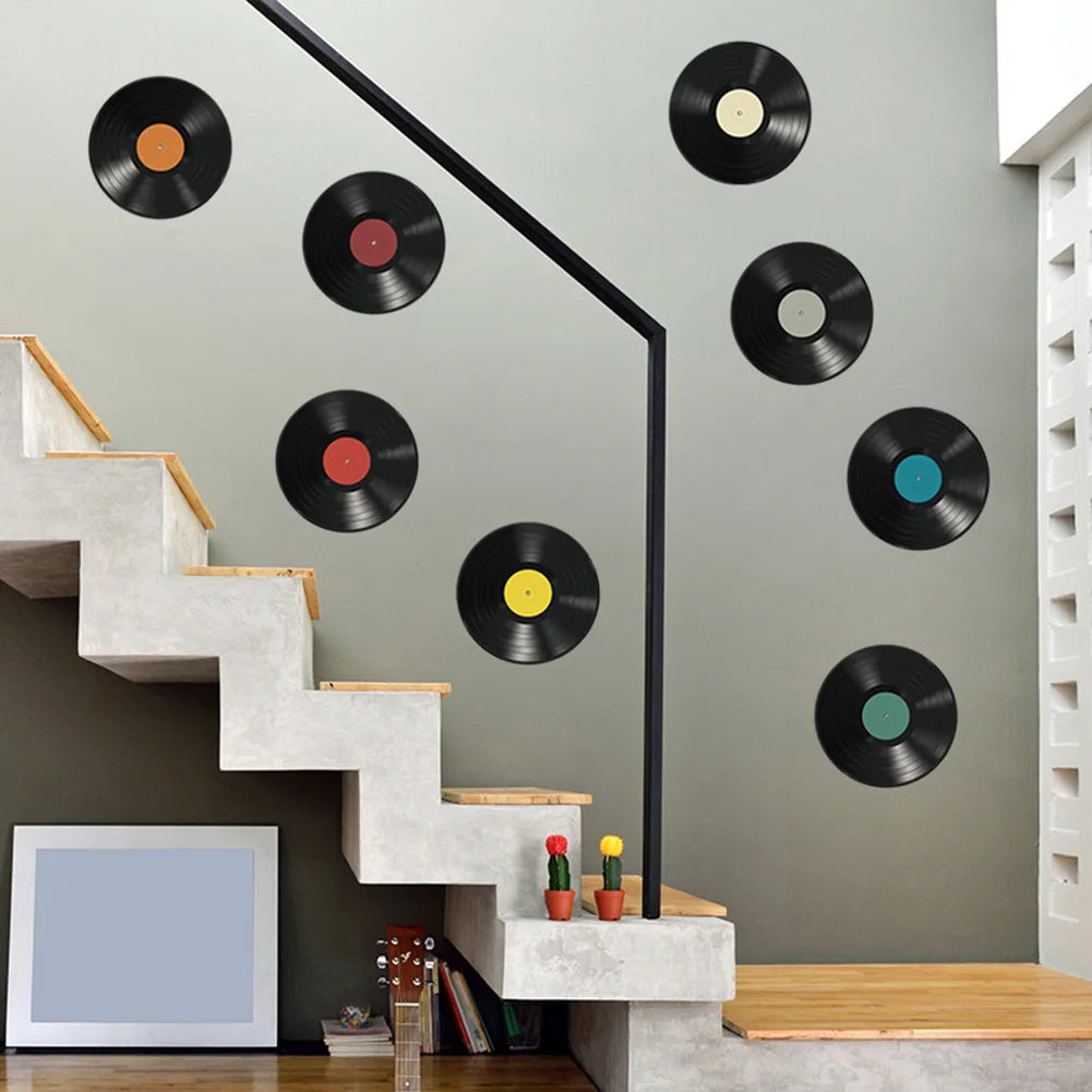 Pegatinas de pared de disco de vinilo, 8 piezas, calcomanía DIY, cinturón de transferencia, extraíble, 24,5x24,5 cm, Mural, sala de estar, dormitorio, decoración del hogar