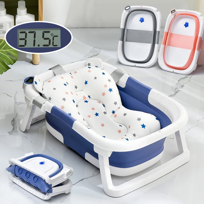 Cubo de baño de silicona para bebé, accesorio plegable con sensor de temperatu