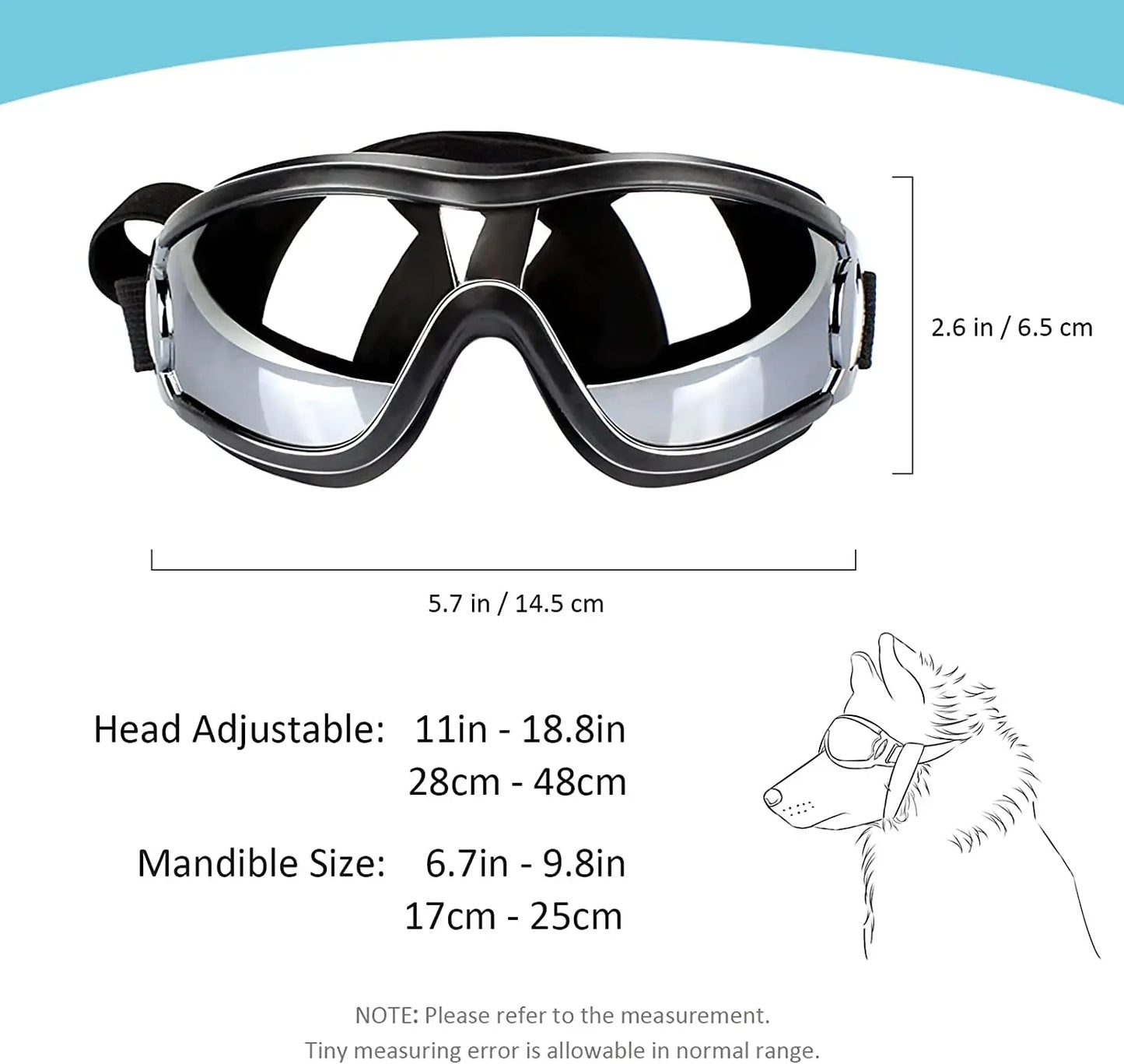 Dog Sunglasses, Adjustable Strap for Travel, Ski and Anti-Fog, Goggles 