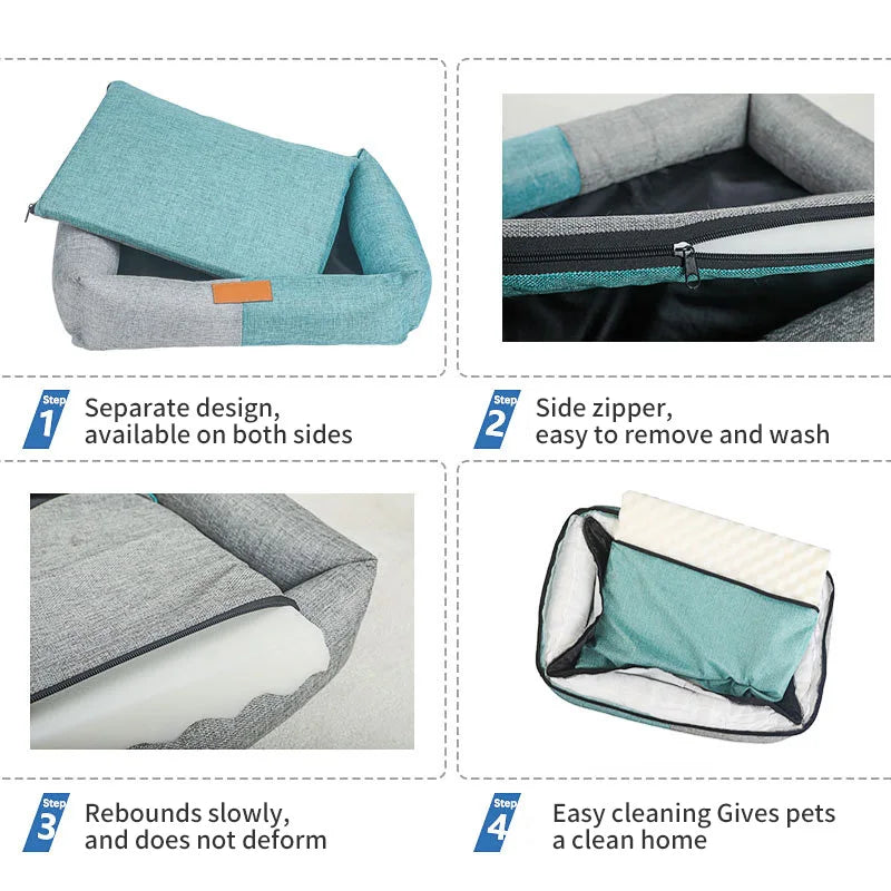 Dog Bed Cotton Linen Material Washable Removable Pet Bed 