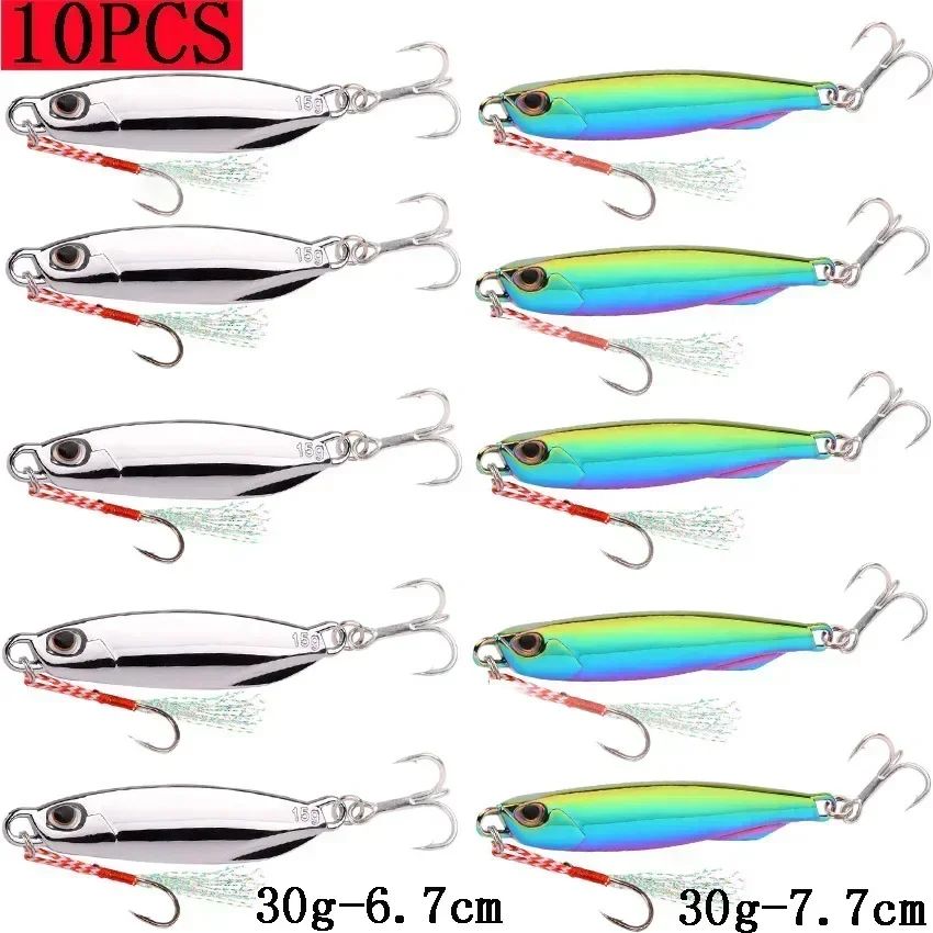 Juego de Señuelos de Pesca, 10 Uds., plantillas de 20G, 30G, 40G, Jigbait, señuelo de Pesca chapado en plata, señuelos fundidos en la orilla, cebo de Metal, señuelo de Pesca Artificial