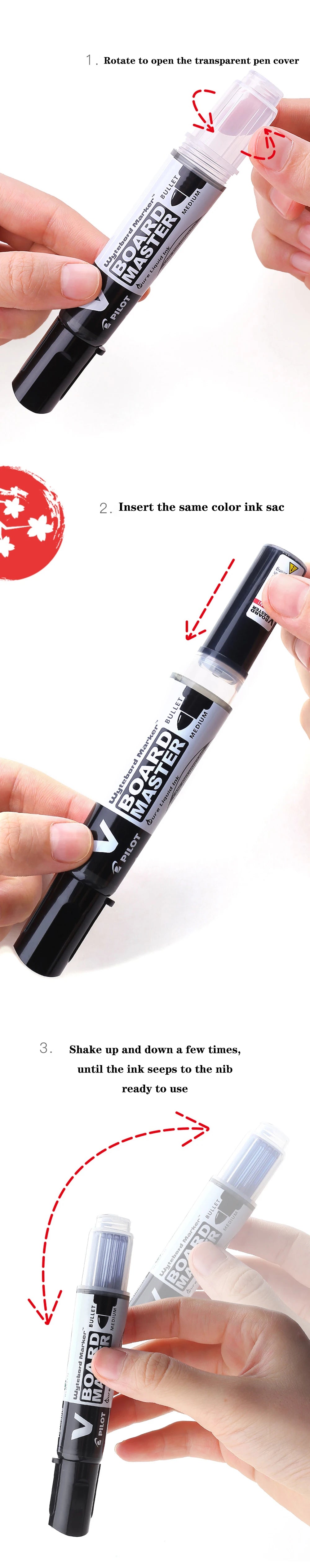 Rotulador de pizarra blanca de piloto, tinta líquida recargable borrable de bal