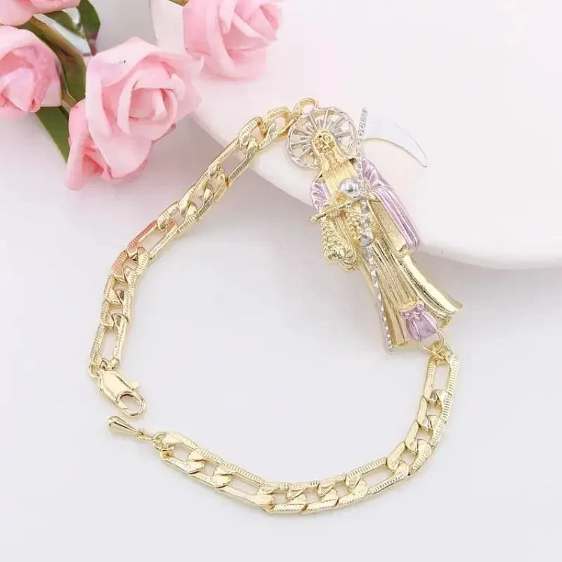 Pulsera de la suerte para hombre, joyería de Oro Laminado, pulsera religiosa de