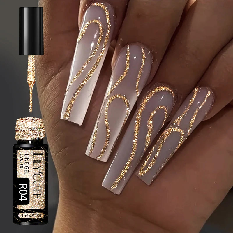 LILYCUTE-esmalte de uñas de Gel UV brillante, pintura de uñas semipermanente francesa, brillante, dorado champán, 5ML