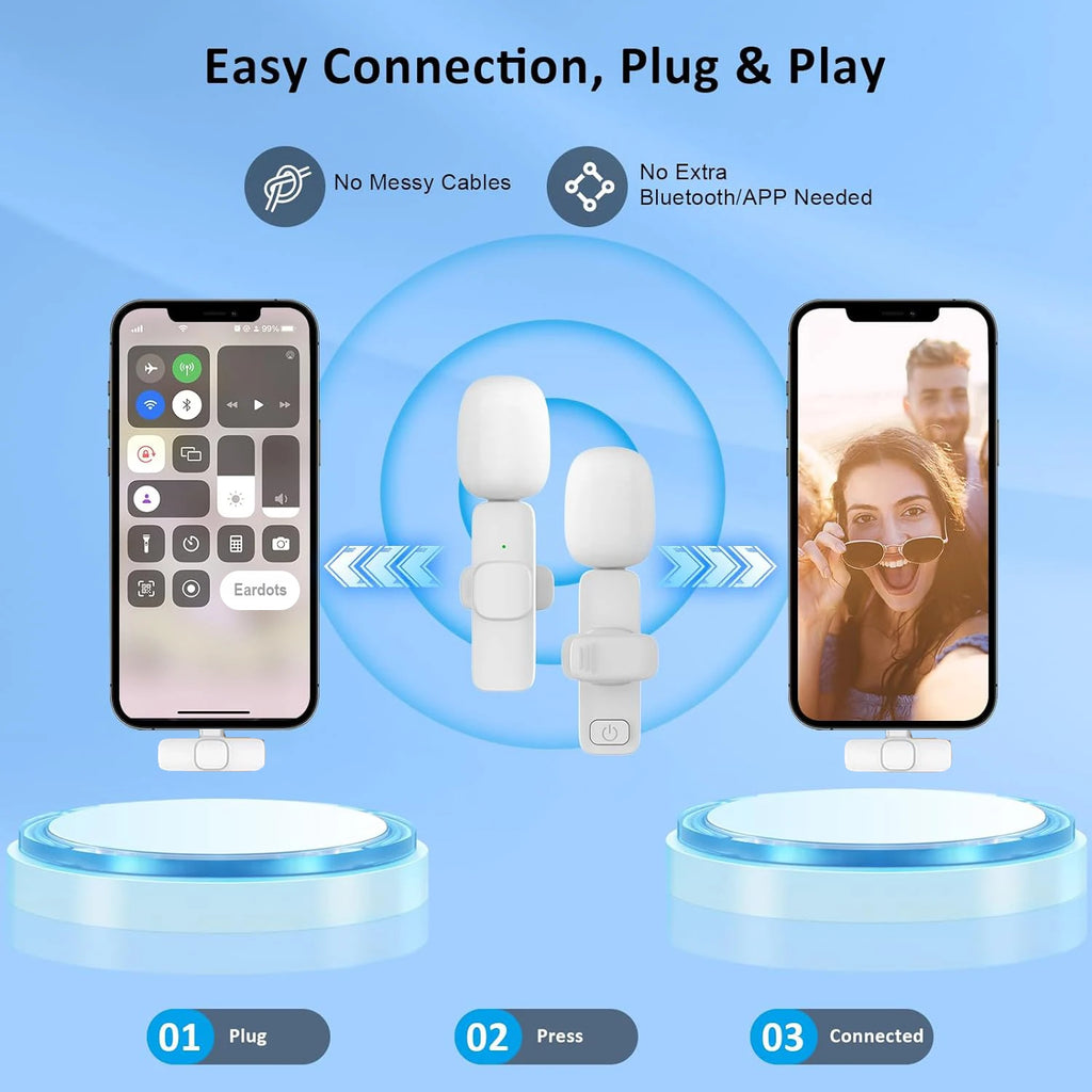 Micrófono Lavalier inalámbrico portátil, minimicrófono de grabación de Audio y vídeo para iPhone, Android, transmisión en vivo, videojuegos, teléfono