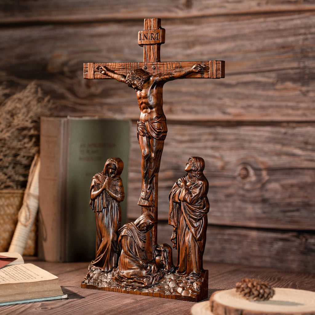 Escena católica de Jesús y crucifijo, adornos, Jesús fue crucificado, decorac